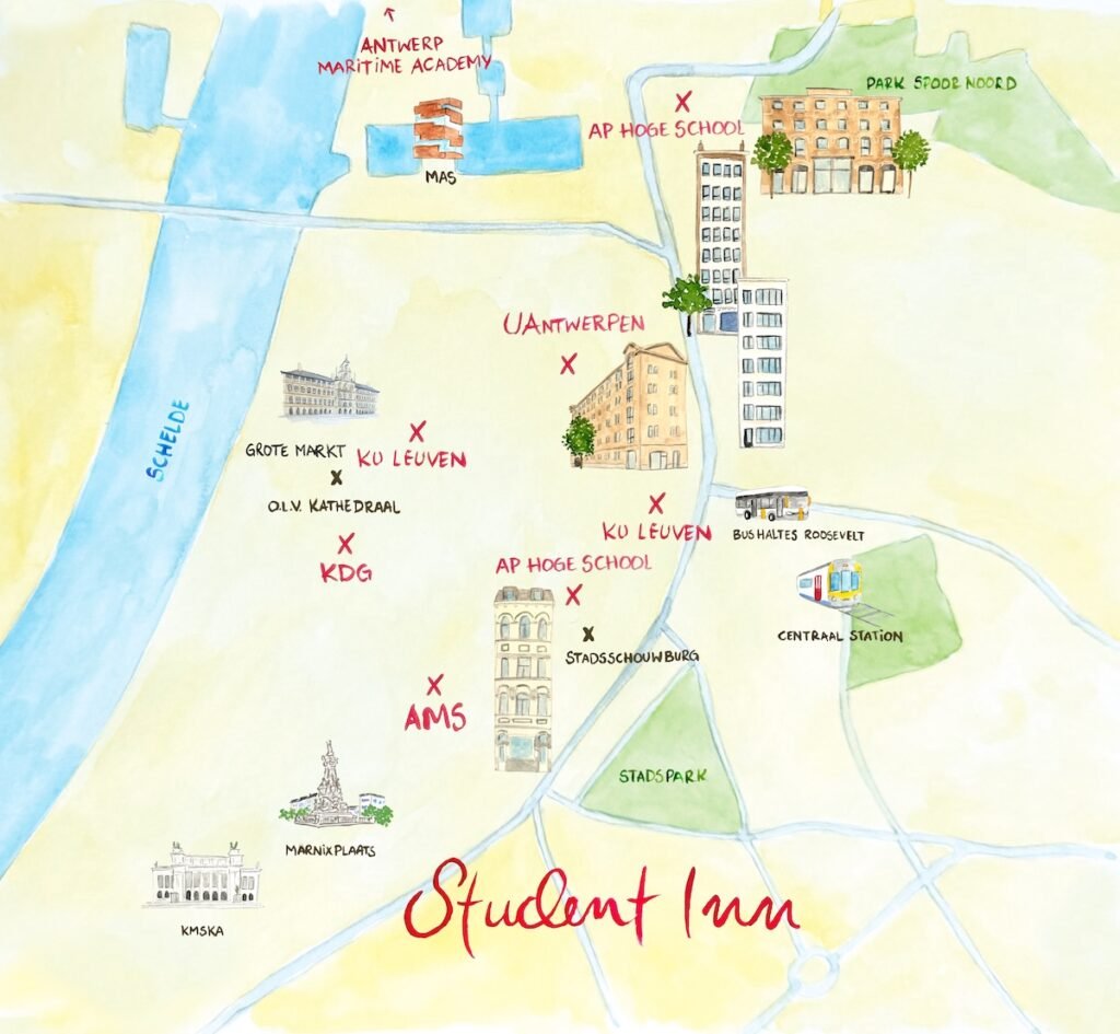 Studentenkamer in Antwerpen kaart Student-Inn